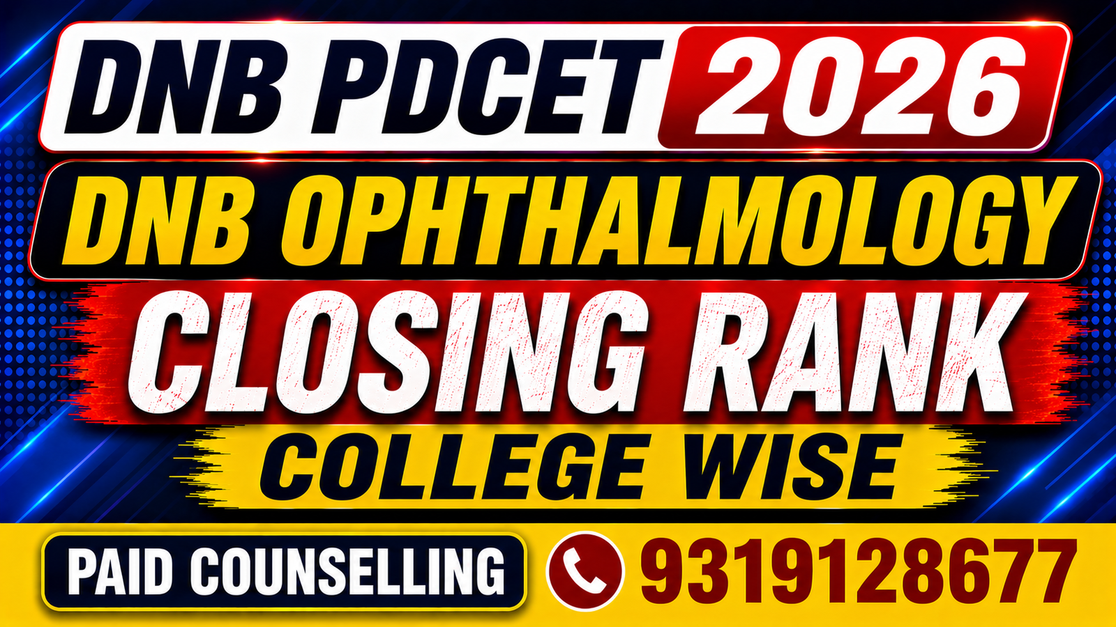 DNB PDCET 2026 DNB OPHTHALMOLOGY Government & Private Medical Colleges Closing Rank – College-Wise