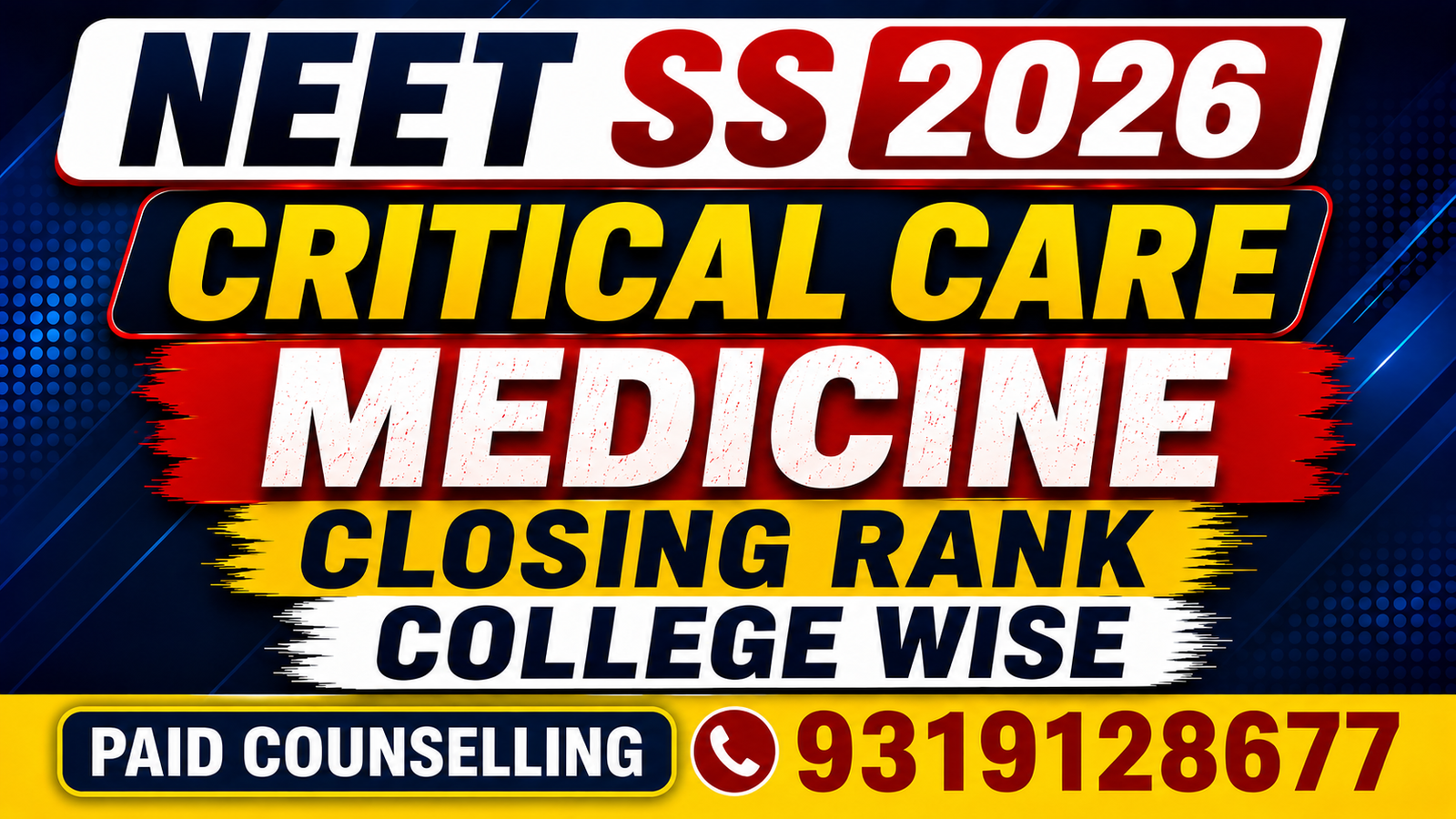 NEET SS 2026  Critical Care Medicine Government, Private & DrNB Medical Colleges Closing Rank – College-Wise